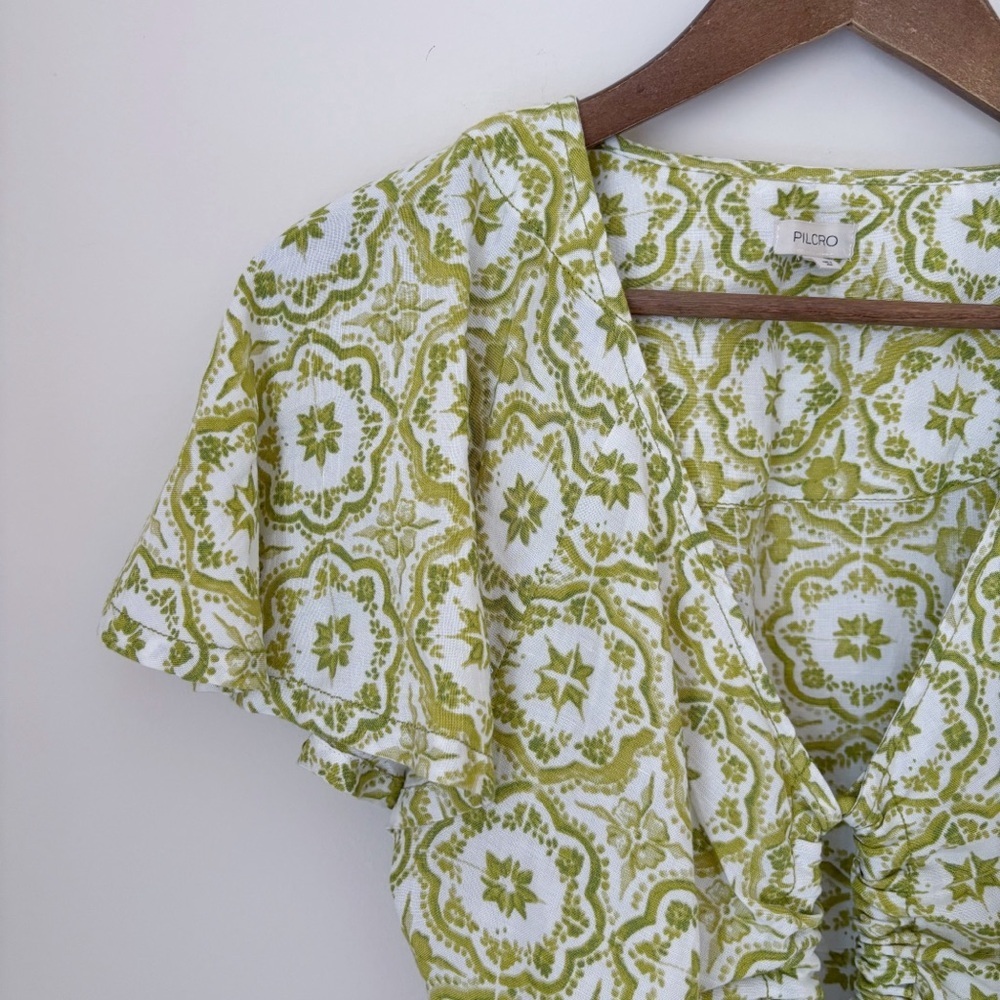 Pilcro Green Floral Linen Keyhole Crop Top Small Anthropologie - Picture 3 of 9